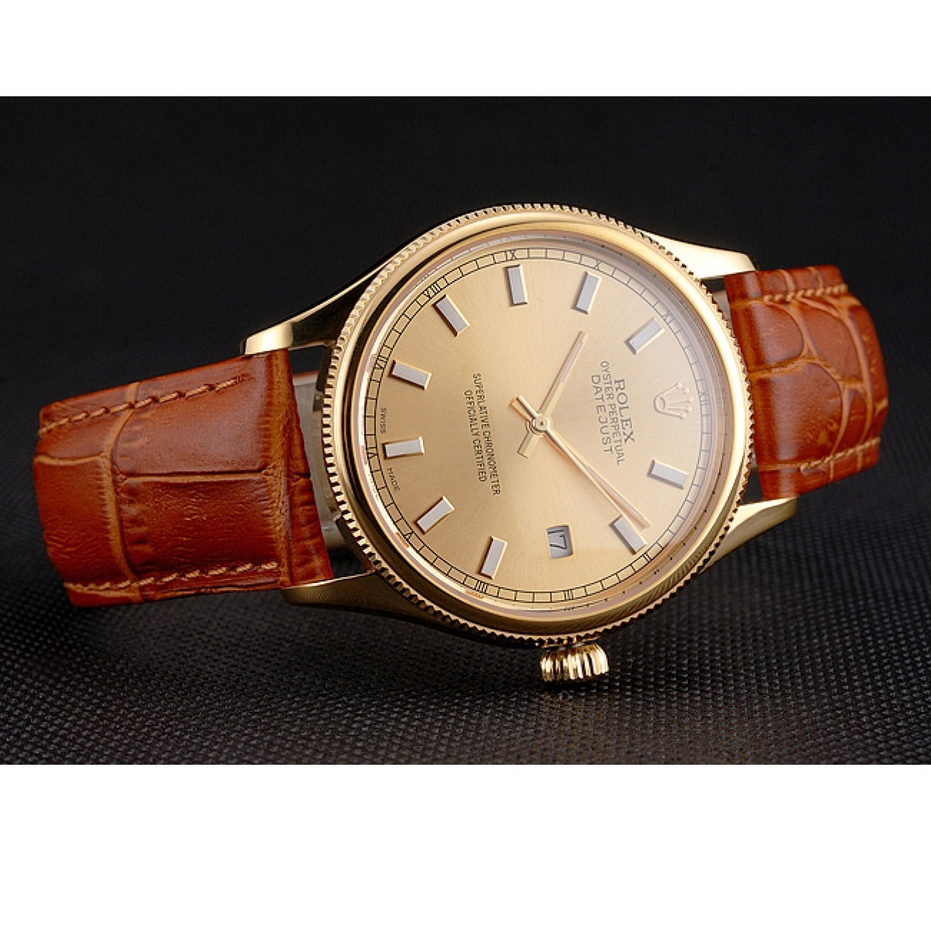 Good copy rolex watches Dial Light Leather Brown Swiss Strap Rolex Gold Gold Datejust Case 0806